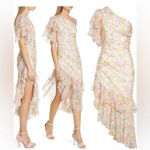 AMUR Asymmetrical Clayton Floral Dress in Pastel Hues